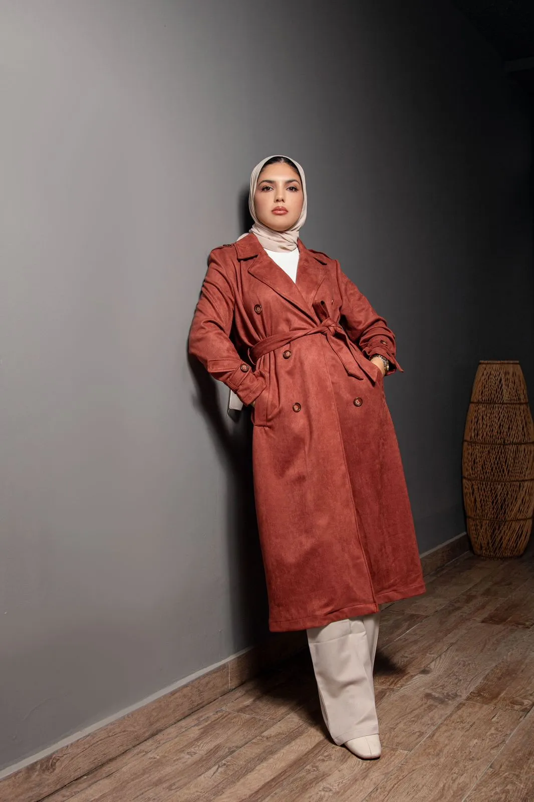Faux Suede Trench Coat