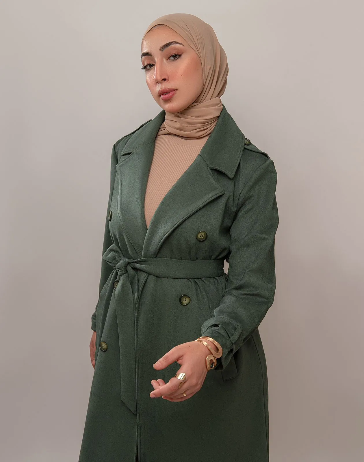 Faux Suede Trench Coat